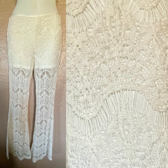 Chic Ivory LACE Hippie BOHO Resort Pants NWOT Small - Picture 1 of 7